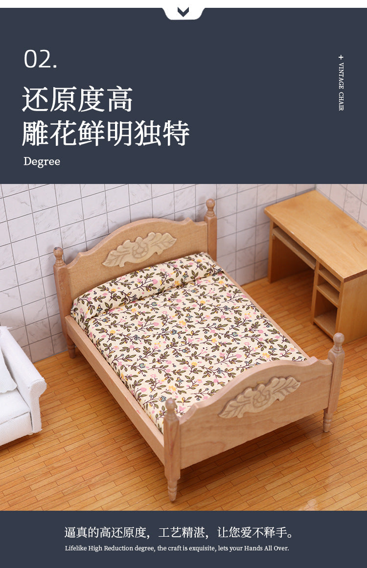 1:12 Dollhouse DOLLHOUSE Mini Furniture Small  Bedroom Scene White Double Bed Model Single Item