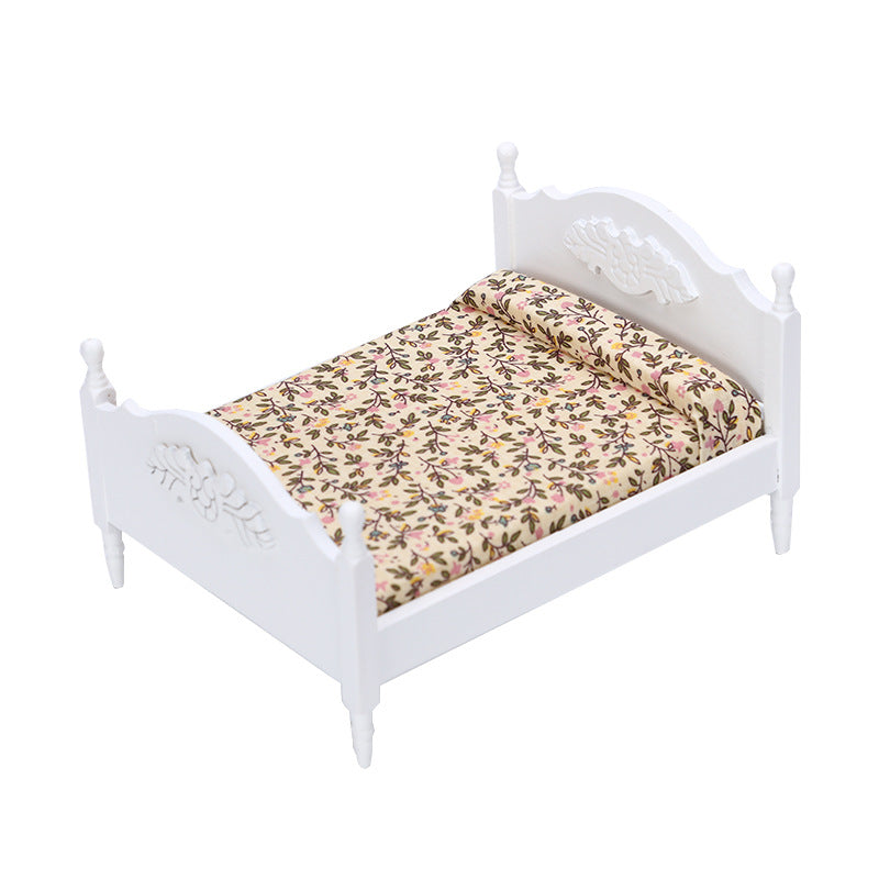 1:12 Dollhouse DOLLHOUSE Mini Furniture Small  Bedroom Scene White Double Bed Model Single Item