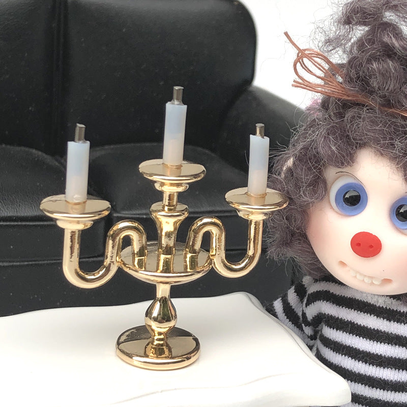 1:12 Dollhouse Accessories Metal Table Lamp Three-Head Candle Holder