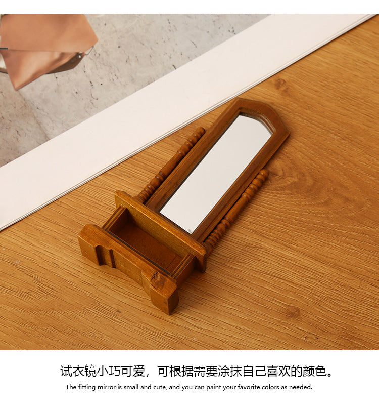 DIY Dollhouse Miniature Full-Length Dressing Mirror European Style Bedroom with Storage Cabinet Floor-standing Dressing Mirror Model Accessories