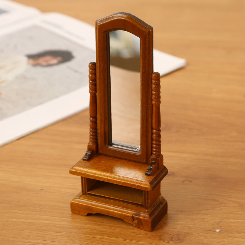 DIY Dollhouse Miniature Full-Length Dressing Mirror European Style Bedroom with Storage Cabinet Floor-standing Dressing Mirror Model Accessories