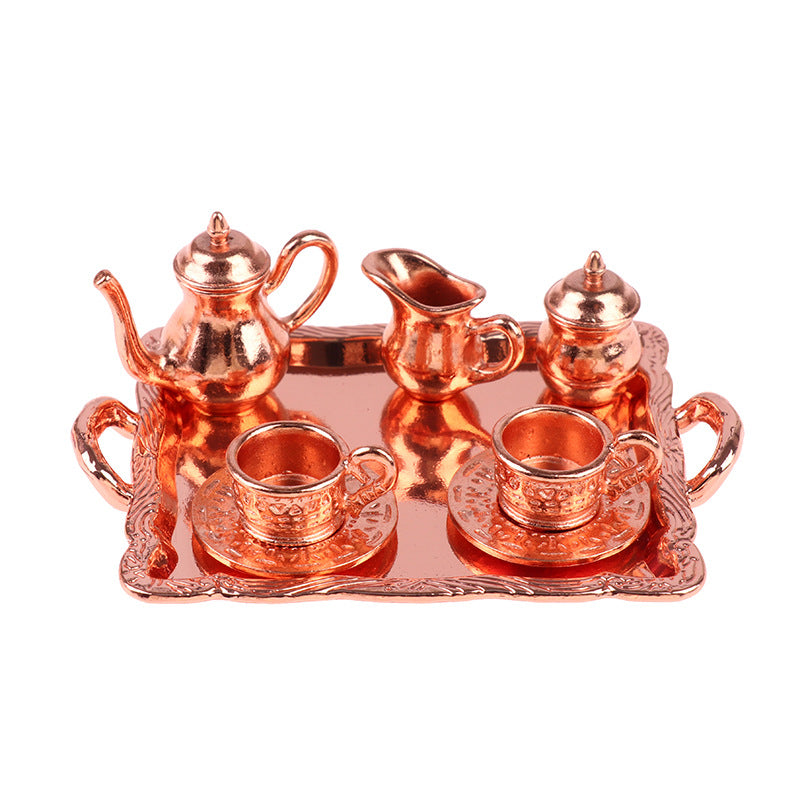 Mini Alloy Patterned Teaset Dollhouse Model
