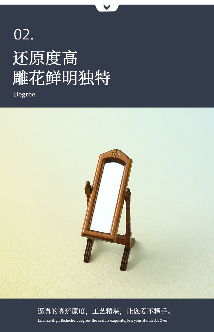 1:12 Dollhouse Vintage Scene Decoration OB11 Classical Standing Mirror Model Dressing Mirror