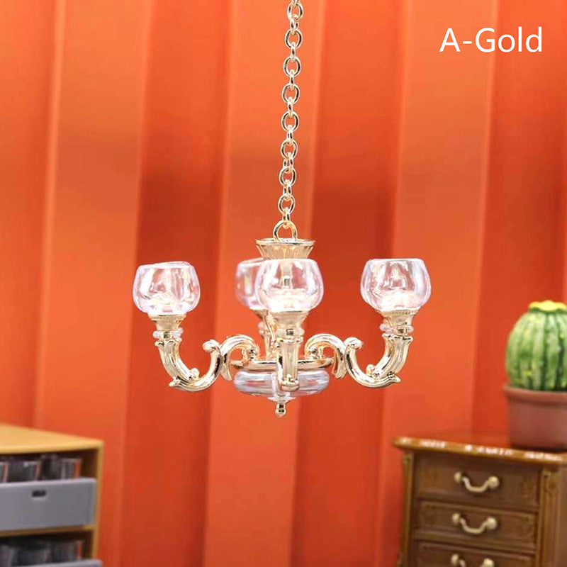 1:12 DOLLHOUSE Simulation Retro Chandelier Dollhouse Accessories