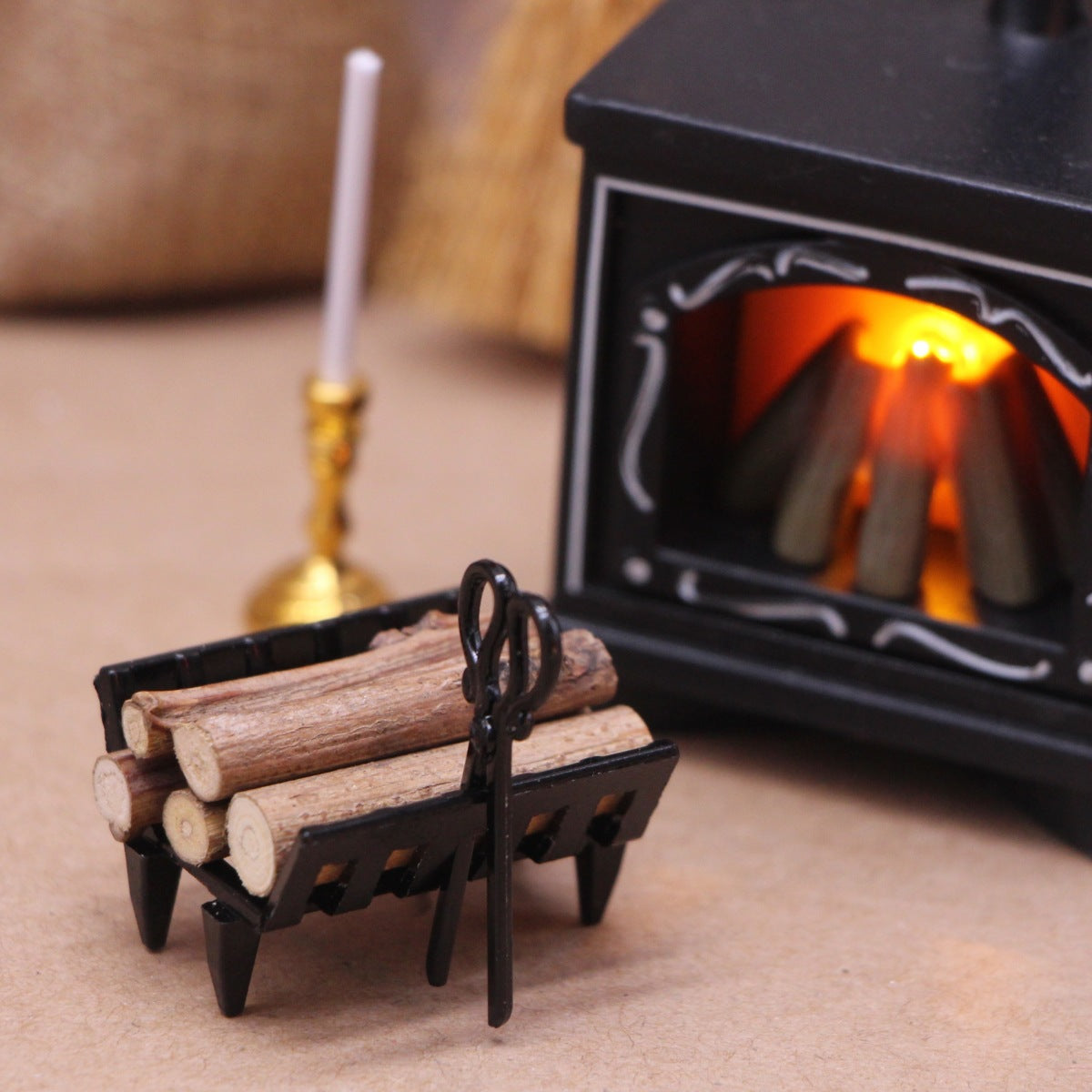 Fairy Tale Dollhouse Mini Resin LED Fireplace Set