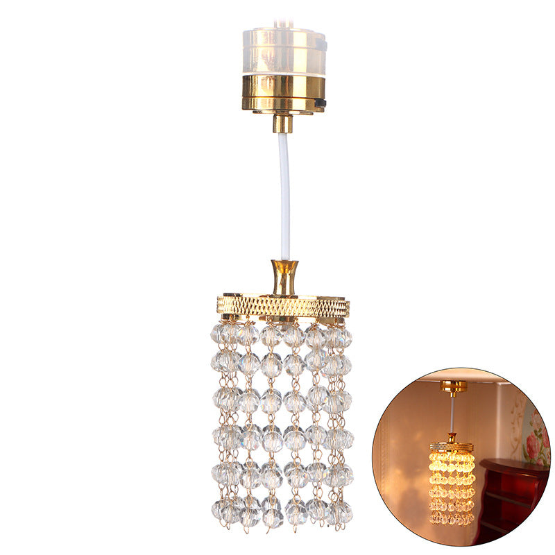 1:12 Dollhouse Miniature Small Lamp Model Scene Light-Up LED Crystal Chandelier Miniature Luxury