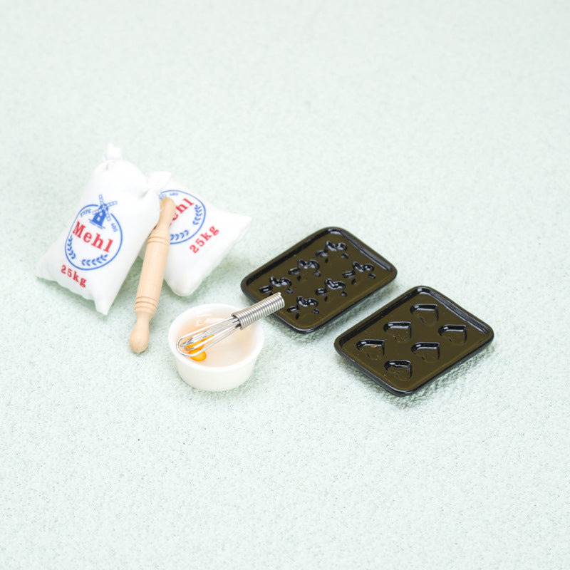 Dollhouse Miniature Cooking Accessories Egg Beater Roling Pin Flour Bag Set