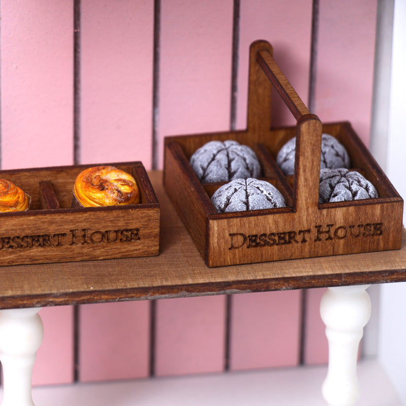 Mini Wooden Dessert Bread Box Dollhouse DIY Handmade Miniature Food Miniature Toy