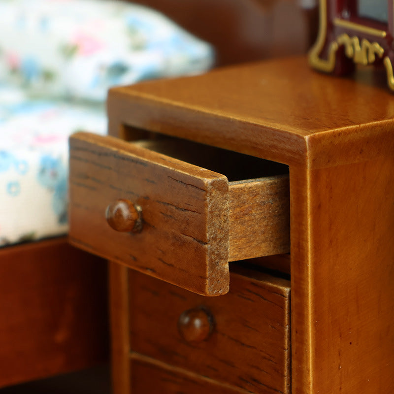 1:12 Dollhouse Wooden Furniture Chestnut Three-Drawer Nightstand