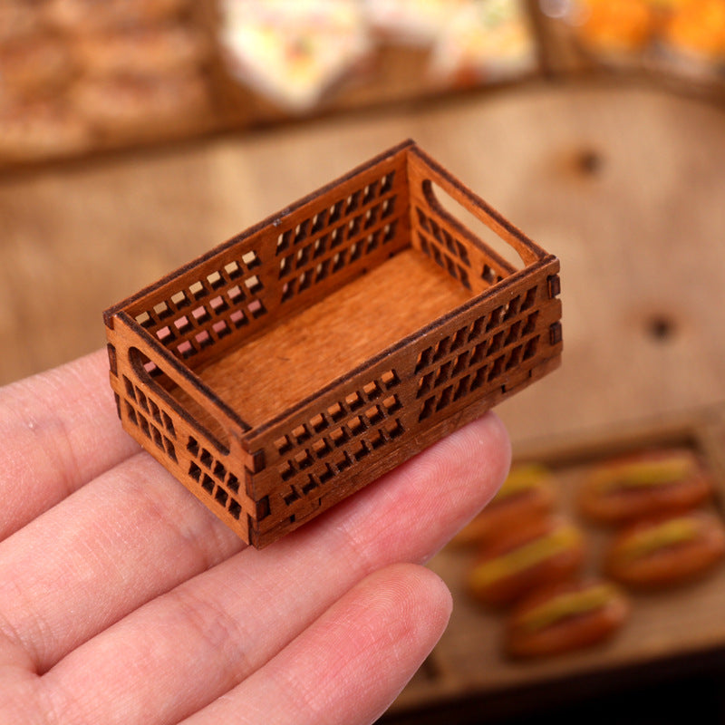 Mini Hollow Wooden Frame Storage Box Organizer Basket Dollhouse Miniature Scene Decoration