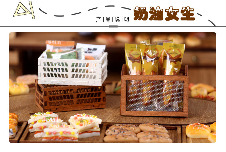 Mini Iron Mesh Wooden Frame Storage Box Organizer Basket Dollhouse Miniature Scene Decoration