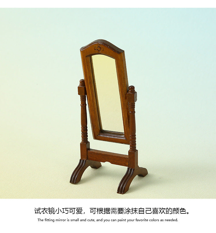 1:12 Dollhouse Vintage Scene Decoration OB11 Classical Standing Mirror Model Dressing Mirror