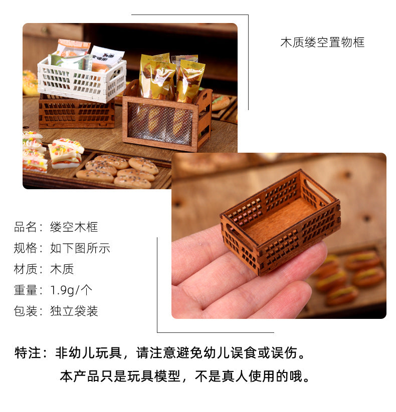Mini Hollow Wooden Frame Storage Box Organizer Basket Dollhouse Miniature Scene Decoration