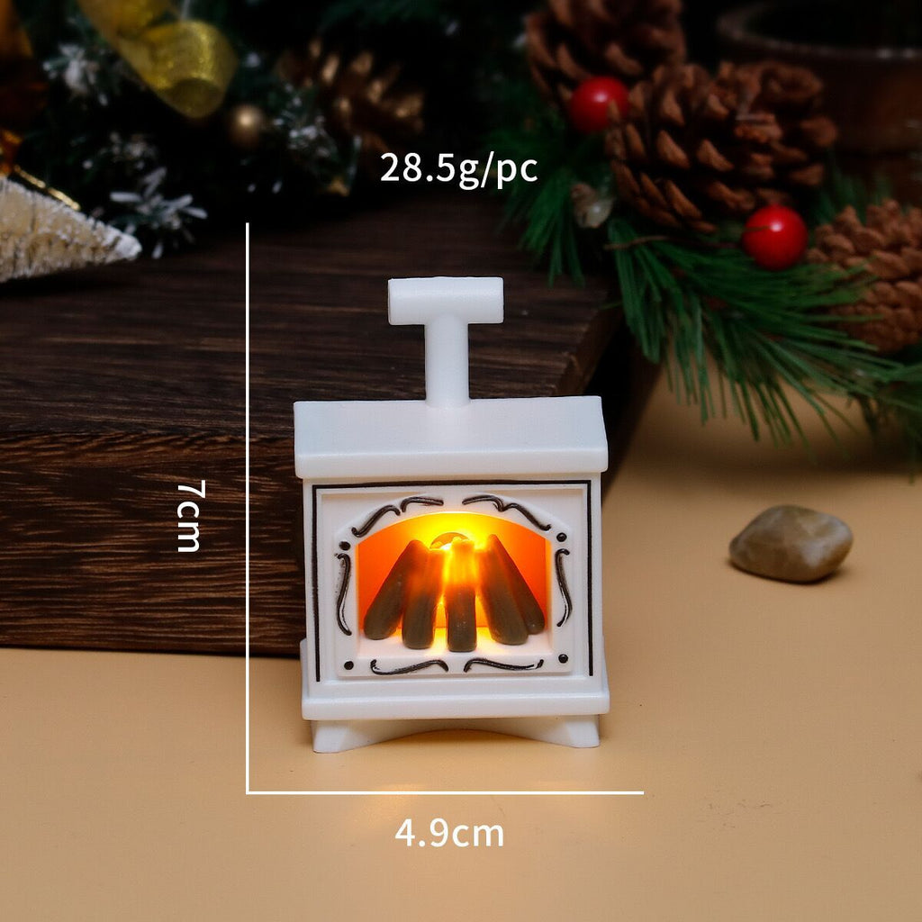 1:12 Dollhouse Miniature Model Scene Accessories LED Light-Up Small Fireplace Night Light Wood