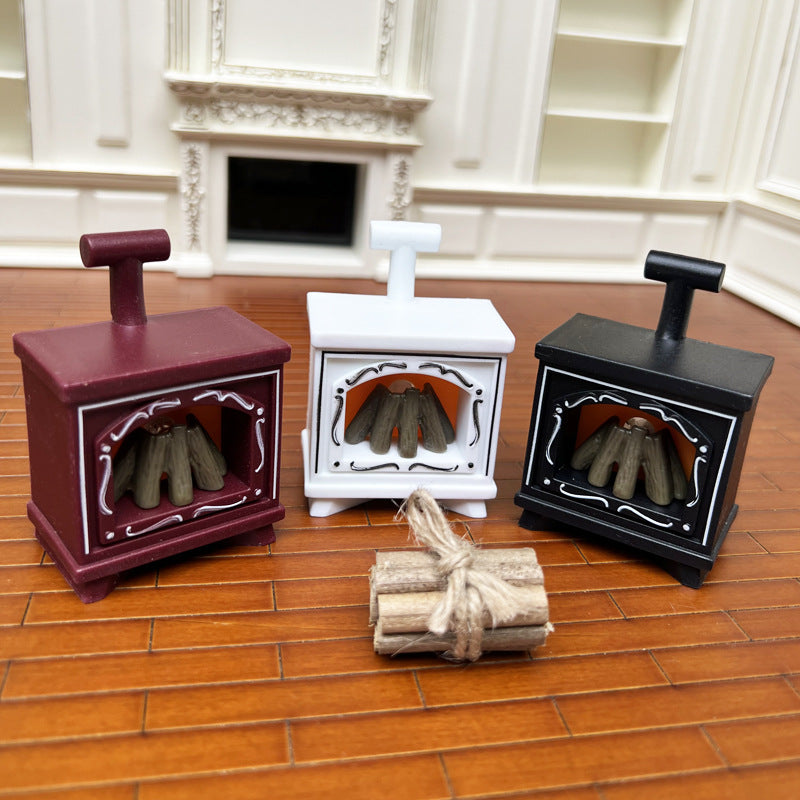 1:12 Dollhouse Miniature Model Scene Accessories LED Light-Up Small Fireplace Night Light Wood