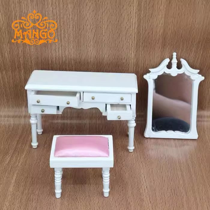 Dollhouse White Bedroom Dresser with Stool