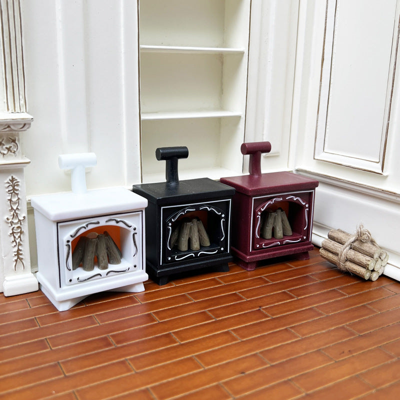 1:12 Dollhouse Miniature Model Scene Accessories LED Light-Up Small Fireplace Night Light Wood