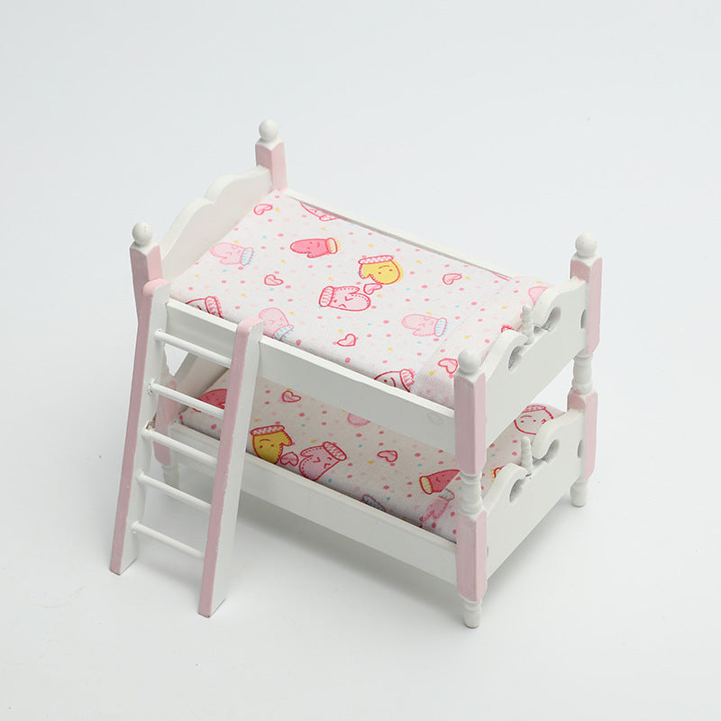 1:12 Dollhouse Mini Furniture Bedroom Children's Bunk Bed Miniature Model Playhouse Cartoon Creative Ornament
