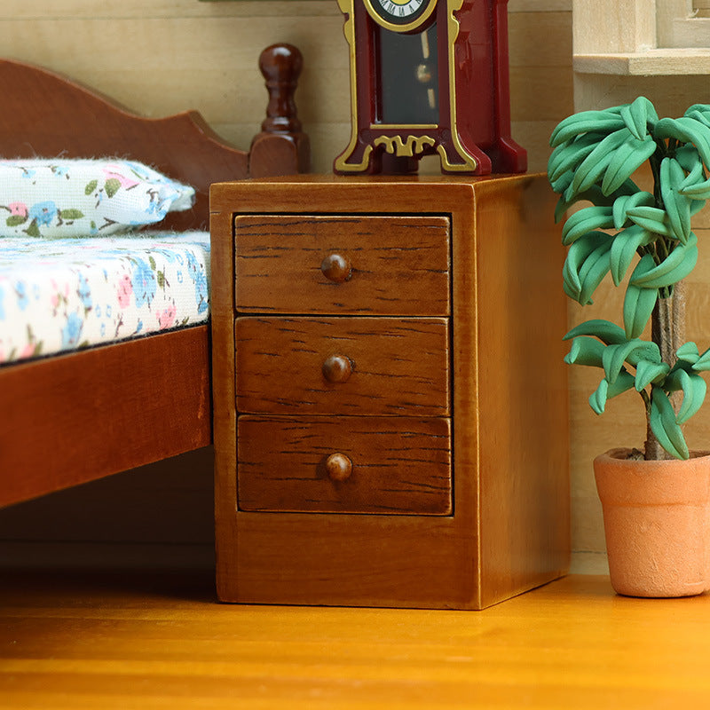 1:12 Dollhouse Wooden Furniture Chestnut Three-Drawer Nightstand
