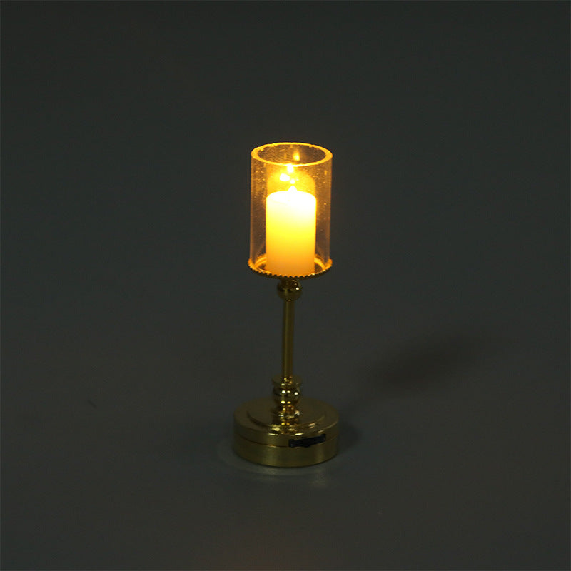 1:12 Dollhouse Miniature Small Lamp Model Scene with LED Candle Holder for Candlelight Dinner