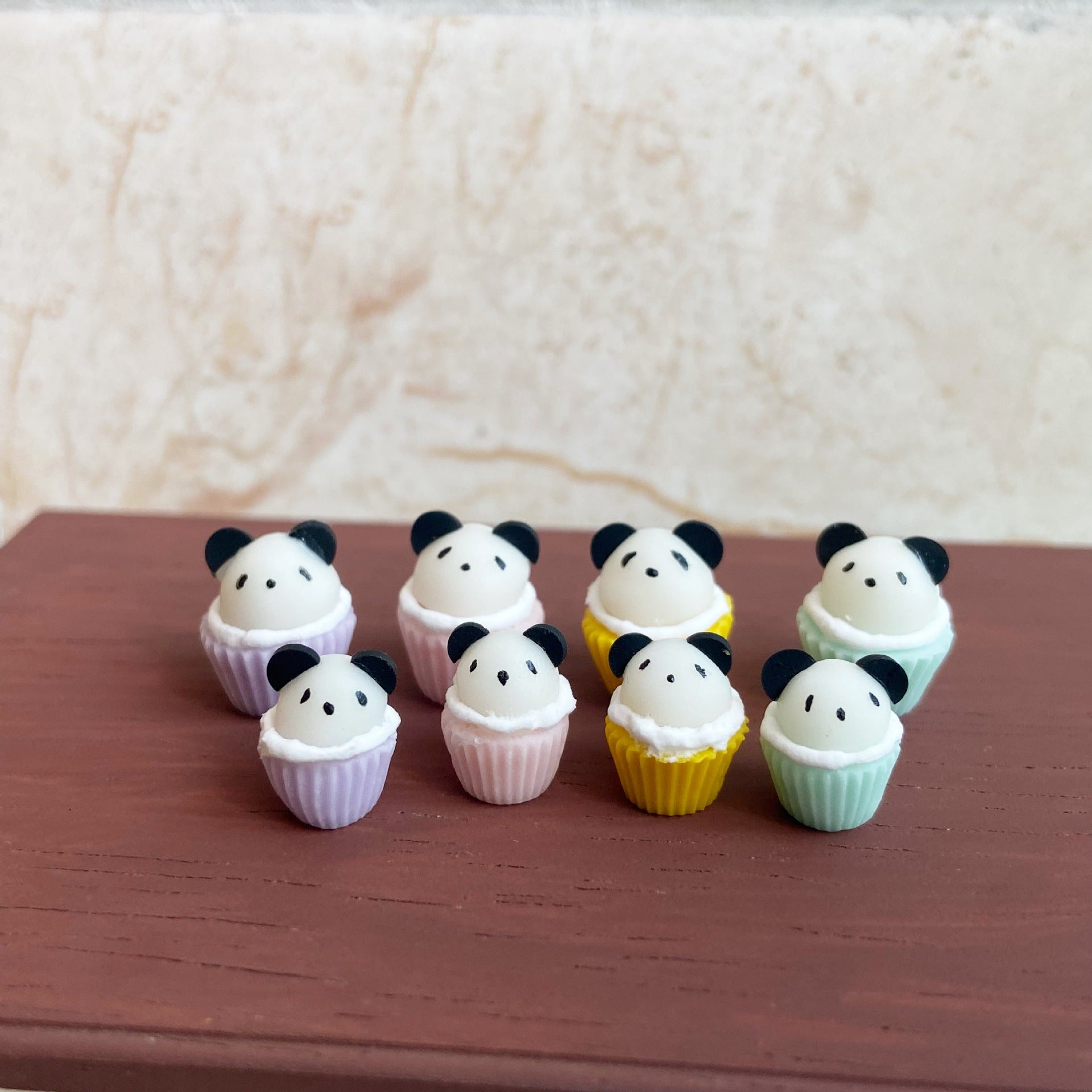 Miniature Macaron Color Panda Cupcake Dollhouse Accessories Photo Props