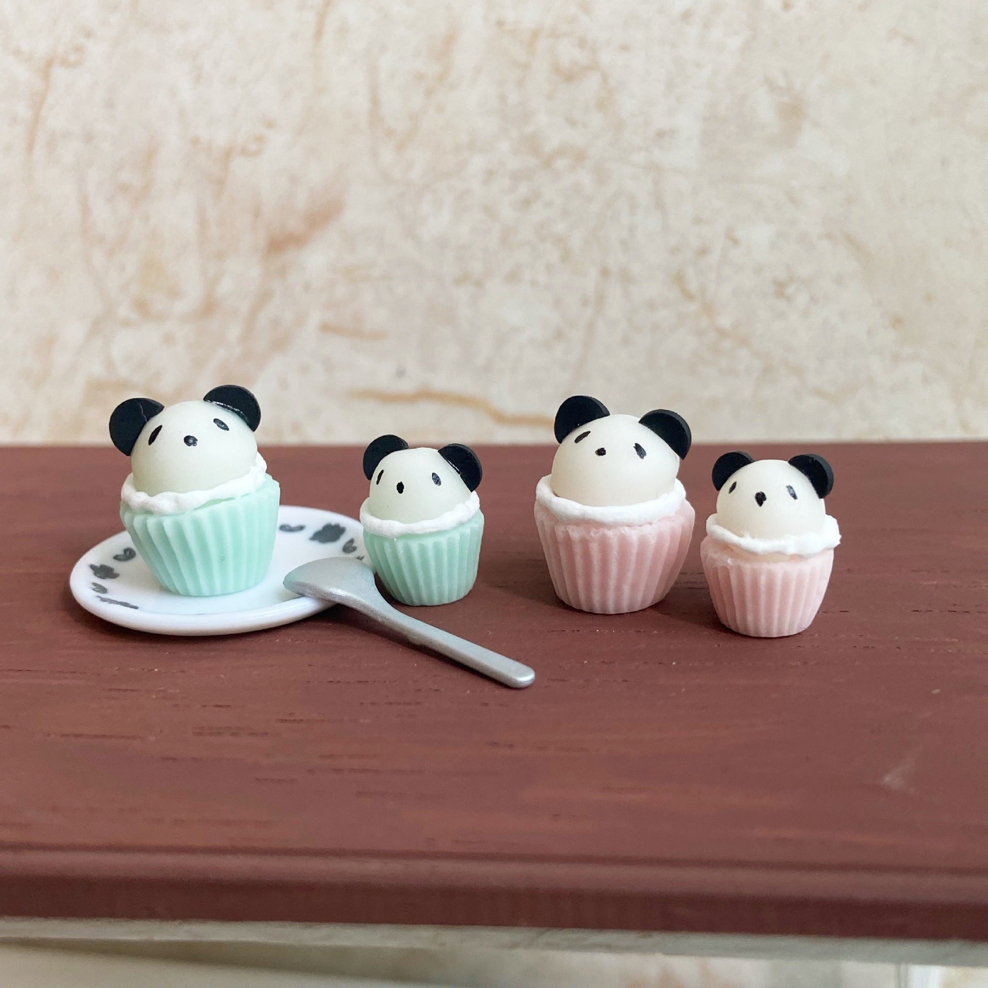Miniature Macaron Color Panda Cupcake Dollhouse Accessories Photo Props