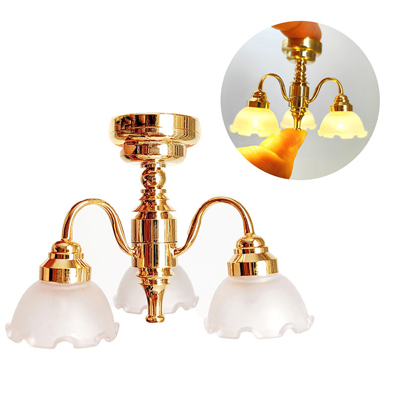 1:12 Dollhouse Furniture with Light-Up Chandelier Ceiling Decorative Lantern Miniature Scene Model