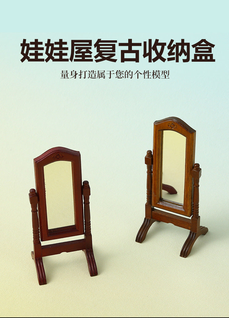 1:12 Dollhouse Vintage Scene Decoration OB11 Classical Standing Mirror Model Dressing Mirror