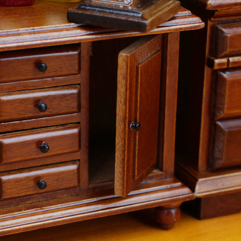 1:12 Dollhouse Miniature Wooden Furniture Double Door Drawer Display Storage Cabinet