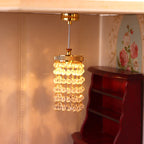 1:12 Dollhouse Miniature Small Lamp Model Scene Light-Up LED Crystal Chandelier Miniature Luxury