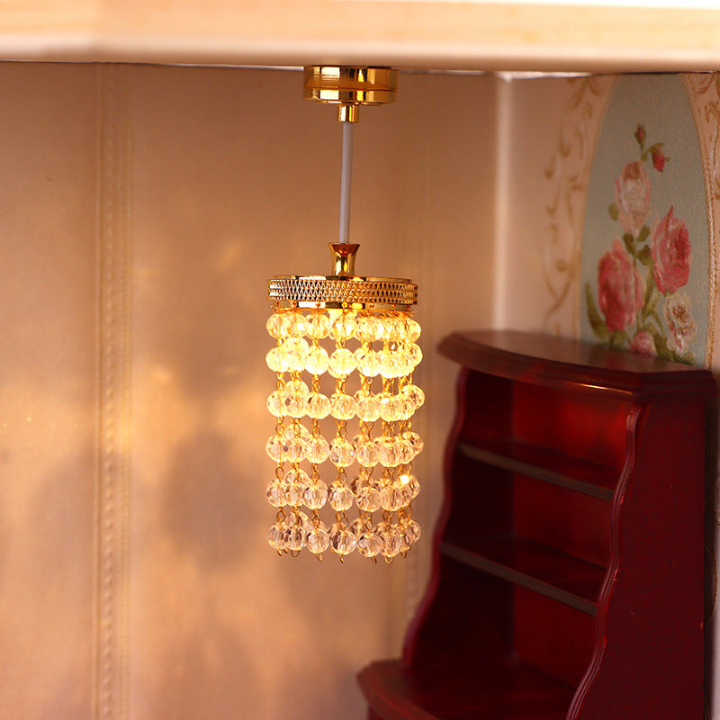 1:12 Dollhouse Miniature Small Lamp Model Scene Light-Up LED Crystal Chandelier Miniature Luxury