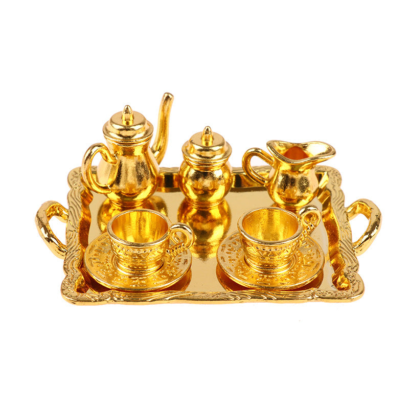 Mini Alloy Patterned Teaset Dollhouse Model