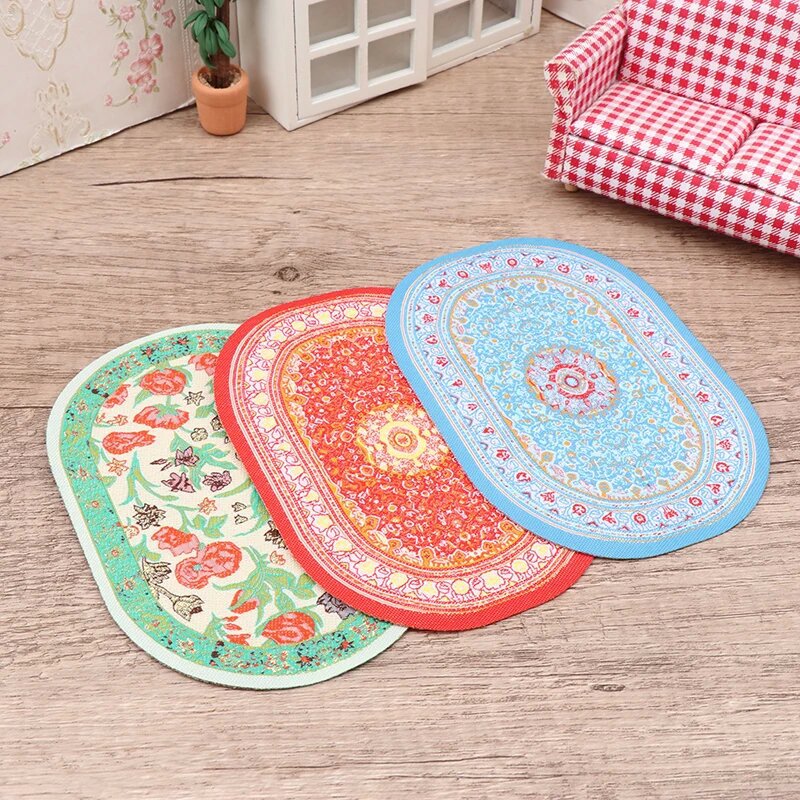 1:12 Dollhouse Floor Decoration Miniature Oval Carpet Turkish Woven Rug