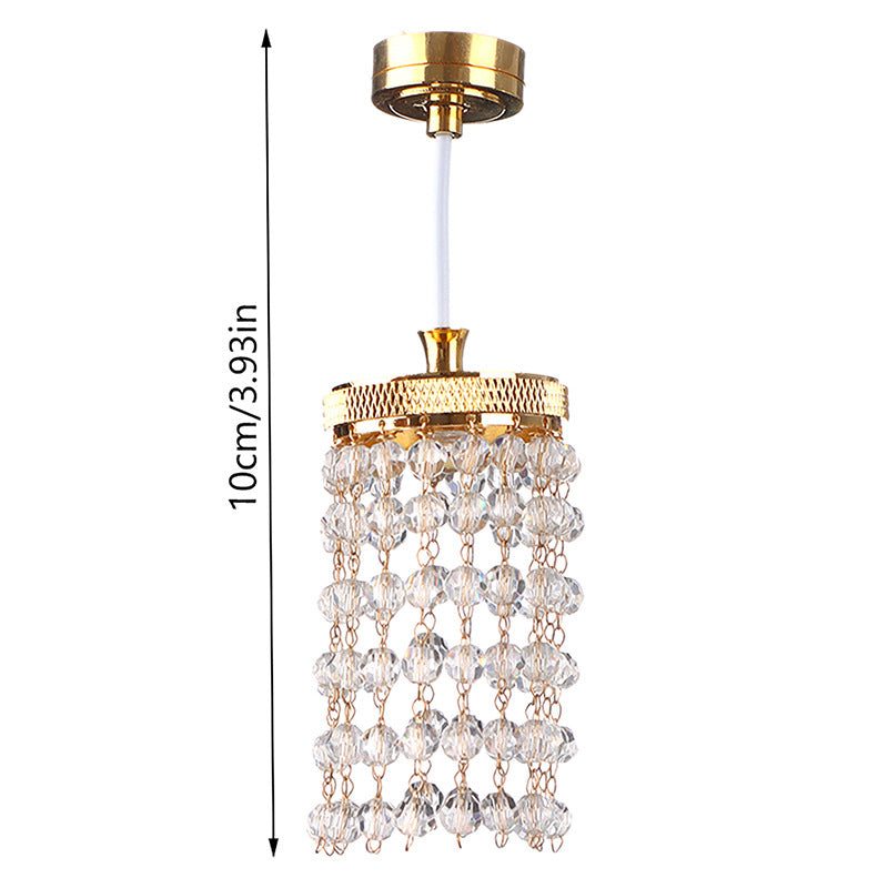 1:12 Dollhouse Miniature Small Lamp Model Scene Light-Up LED Crystal Chandelier Miniature Luxury