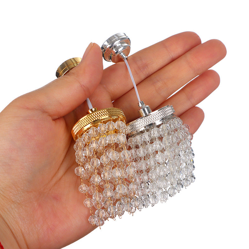 1:12 Dollhouse Miniature Small Lamp Model Scene Light-Up LED Crystal Chandelier Miniature Luxury