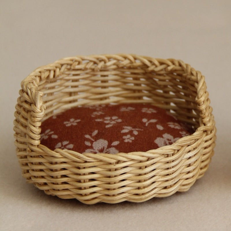 1:12 Miniature Handmade Twisted Stick Cat Pure Handmade Rattan Cat Nest Miniature Realistic Toy Nest Pet Ornament Decoration