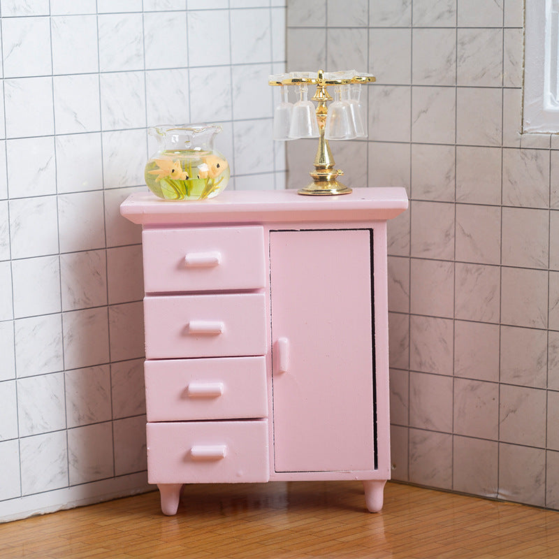1:12 Dollhouse Miniature One Door Four Cabinets Simulation Furniture Mini Wooden Craft Ornament