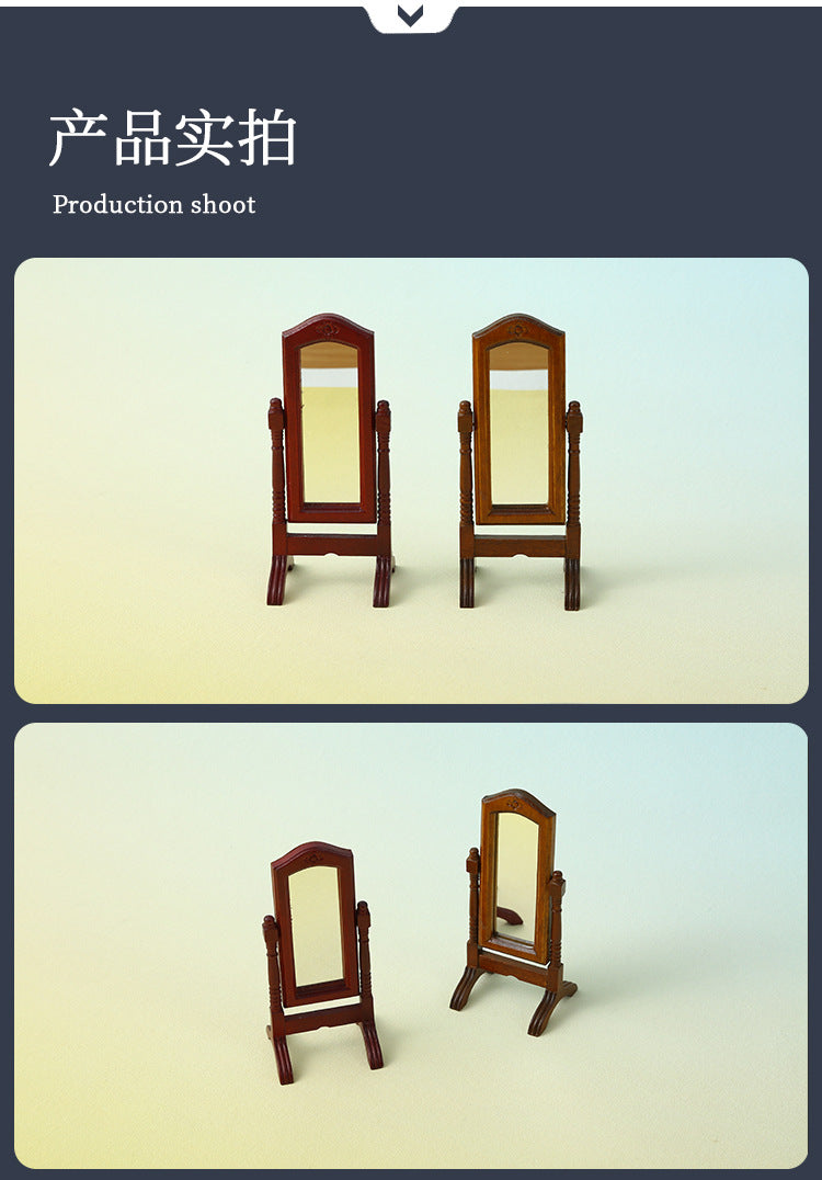 1:12 Dollhouse Vintage Scene Decoration OB11 Classical Standing Mirror Model Dressing Mirror