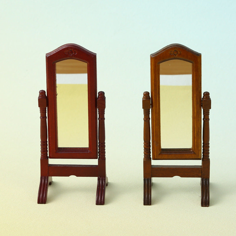 1:12 Dollhouse Vintage Scene Decoration OB11 Classical Standing Mirror Model Dressing Mirror
