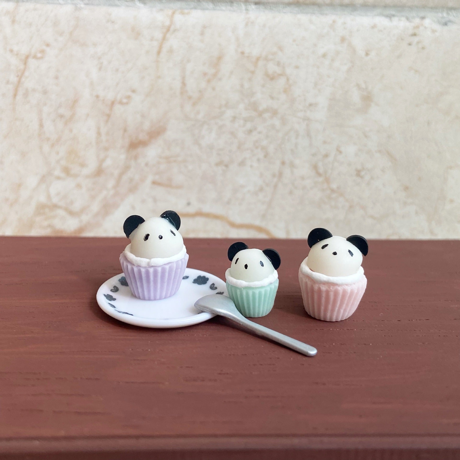 Miniature Macaron Color Panda Cupcake Dollhouse Accessories Photo Props