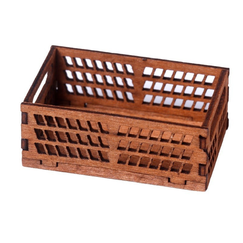 Mini Hollow Wooden Frame Storage Box Organizer Basket Dollhouse Miniature Scene Decoration