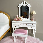 Dollhouse White Bedroom Dresser with Stool