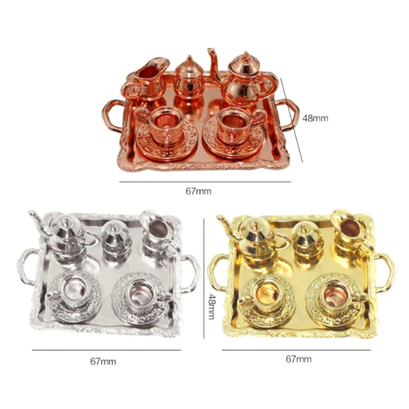 Mini Alloy Patterned Teaset Dollhouse Model
