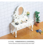 Miniature DIY Dollhouse Bedroom Dressing Table with Mirror Model Small Furniture Mini Wooden Craft Scene Ornament