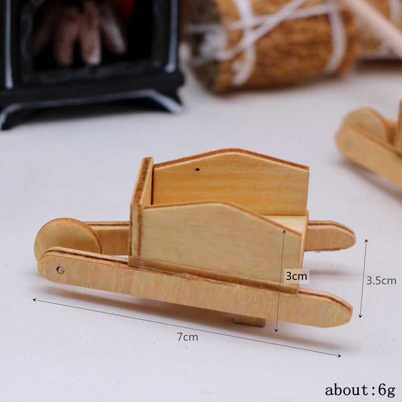 Winter Scene Dollhouse Accessories Miniature Wicker Bag Wood Cart Fireplace