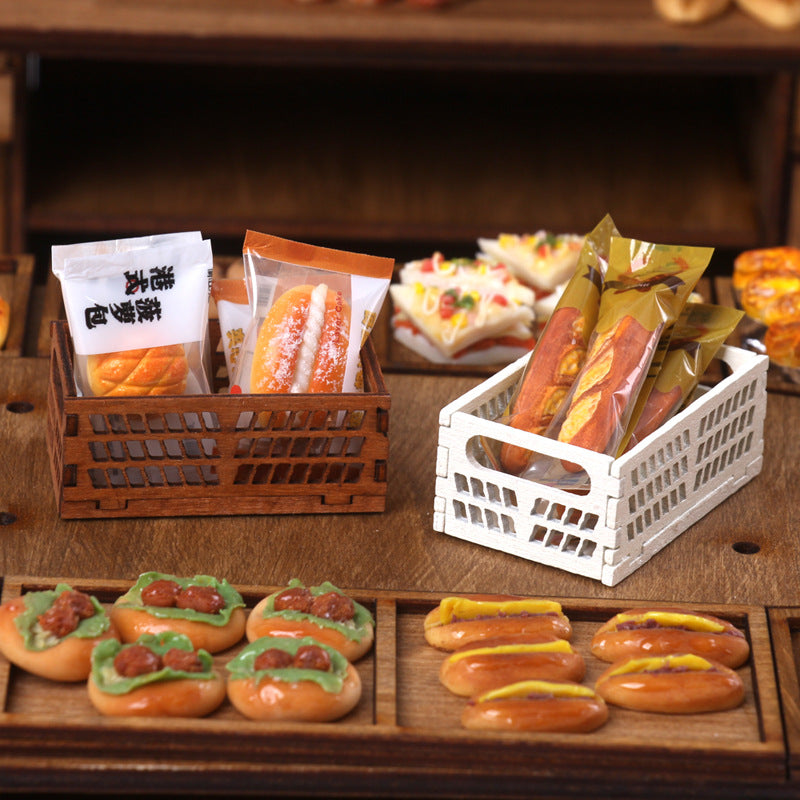 Mini Hollow Wooden Frame Storage Box Organizer Basket Dollhouse Miniature Scene Decoration
