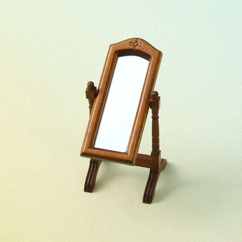1:12 Dollhouse Vintage Scene Decoration OB11 Classical Standing Mirror Model Dressing Mirror