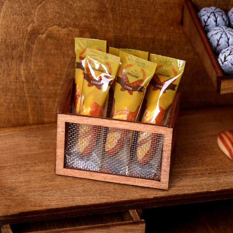 Mini Iron Mesh Wooden Frame Storage Box Organizer Basket Dollhouse Miniature Scene Decoration