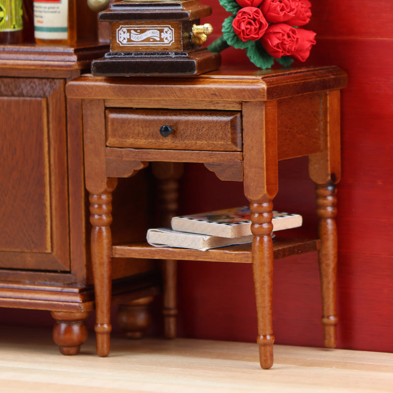 1:12 Dollhouse Wooden Furniture Bedside Table Side Cabinet