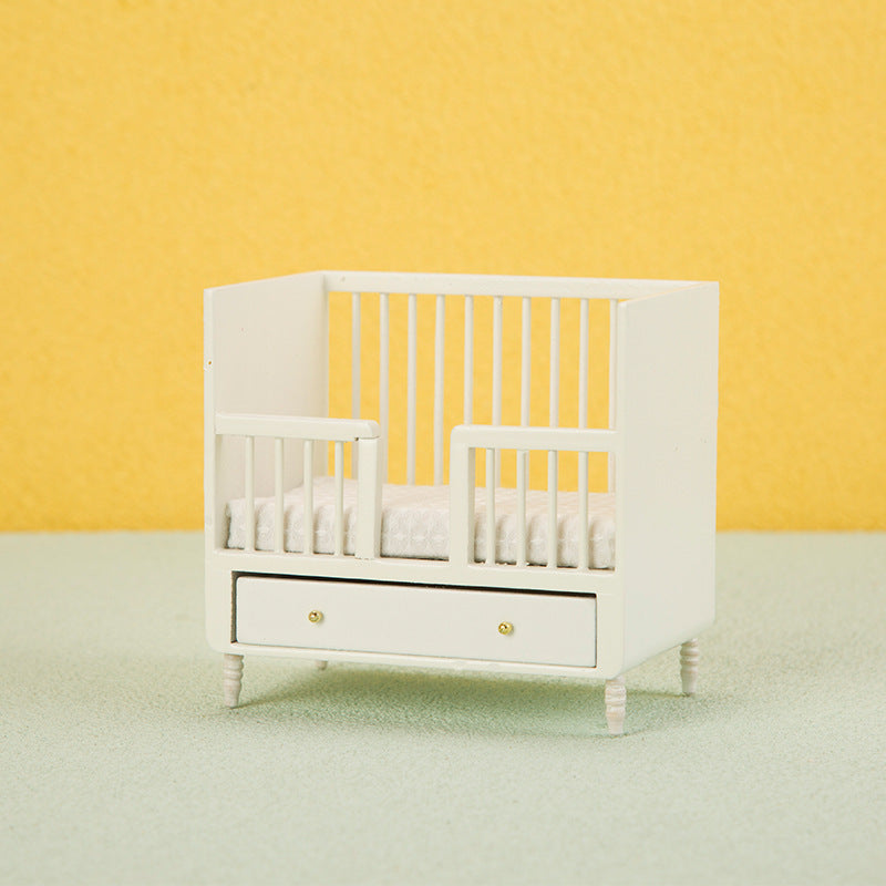 1:12 Dollhouse Furniture Children's Room Wooden Guardrail Bed